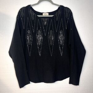 Ember Black Bling Rhinestone Knit Boat Neck Dolman Sleeve Sweater size large